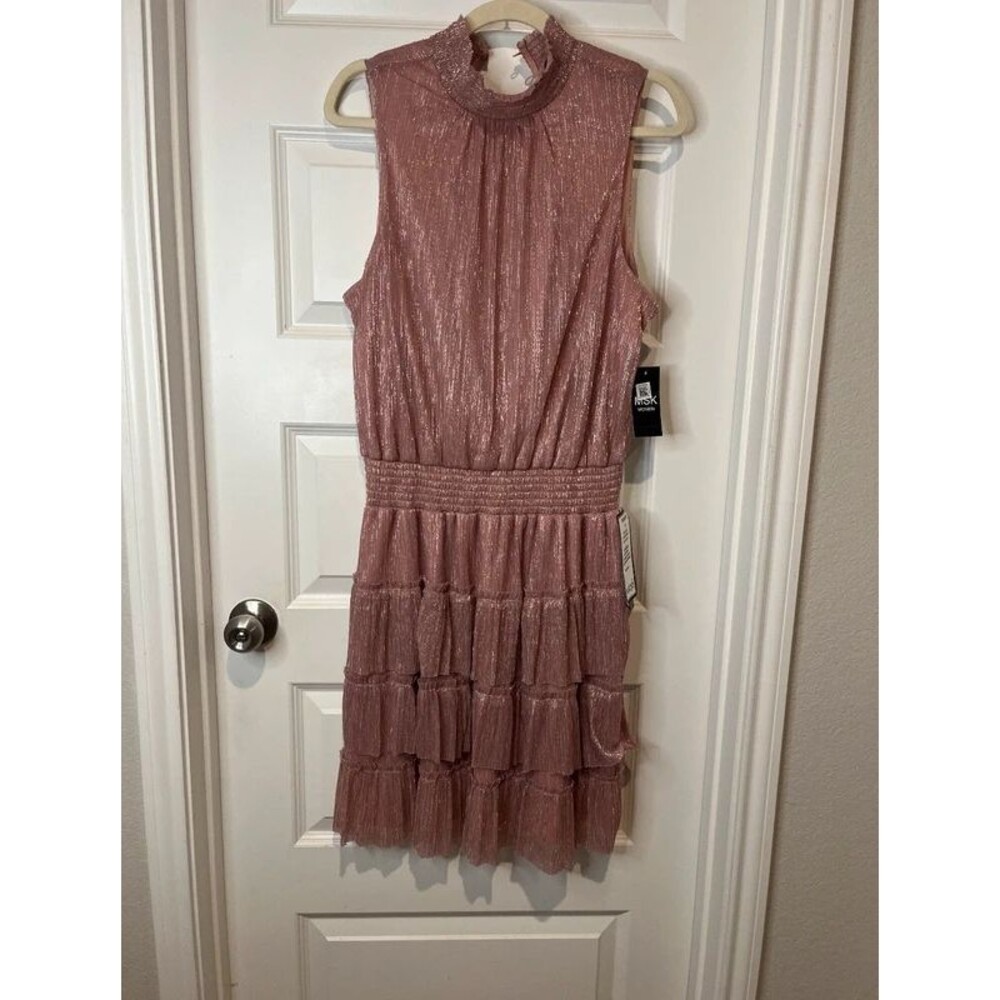 new msk womans 1X shimmer layered dress pink